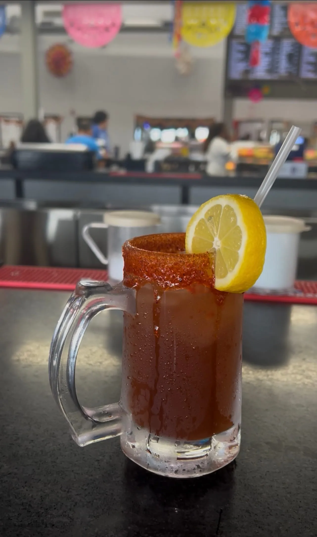 A michelada served in a chilled mug
